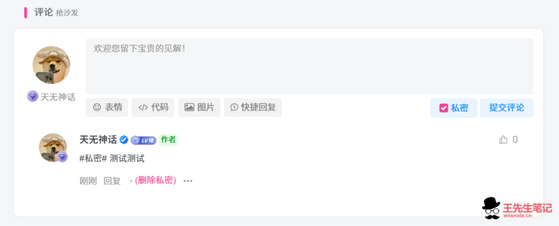 给子比主题评论区设置可私密评论(仅作者可见)的功能代码-晨泽博客